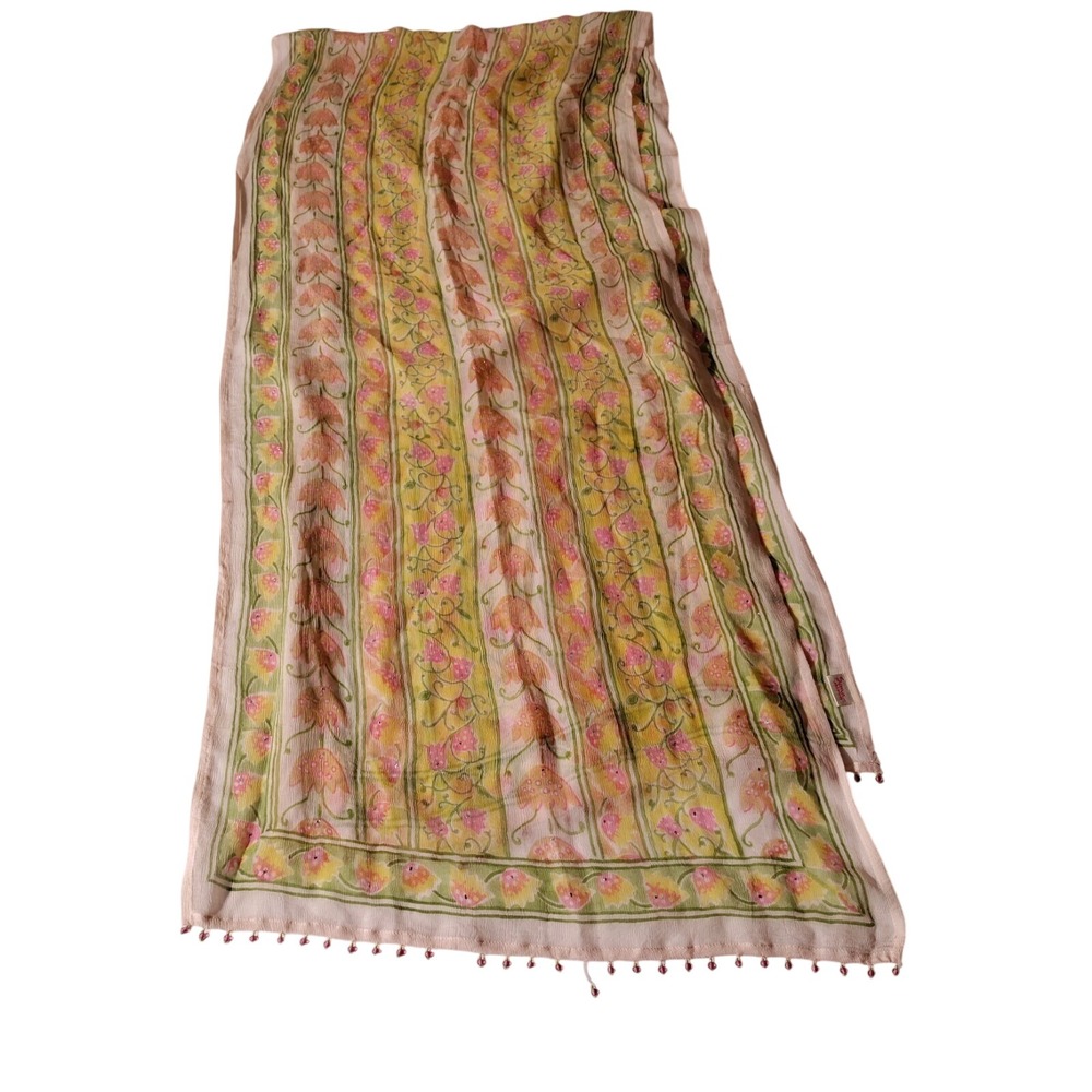 SOMA Jaipur Striped floral Yellow Green Pink Scarf Stole - Imperfect 20" x 88"